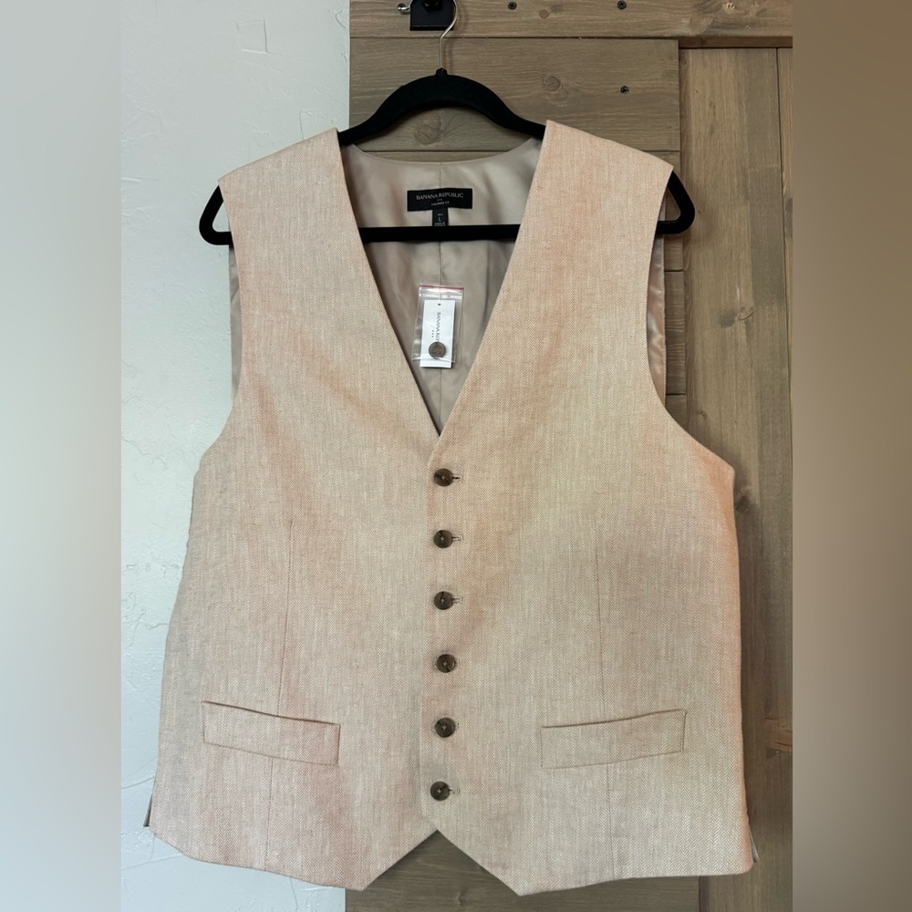 NWT BANANA REPUBLIC TAILORED-FIT LINEN-BLEND VEST SZ LT
